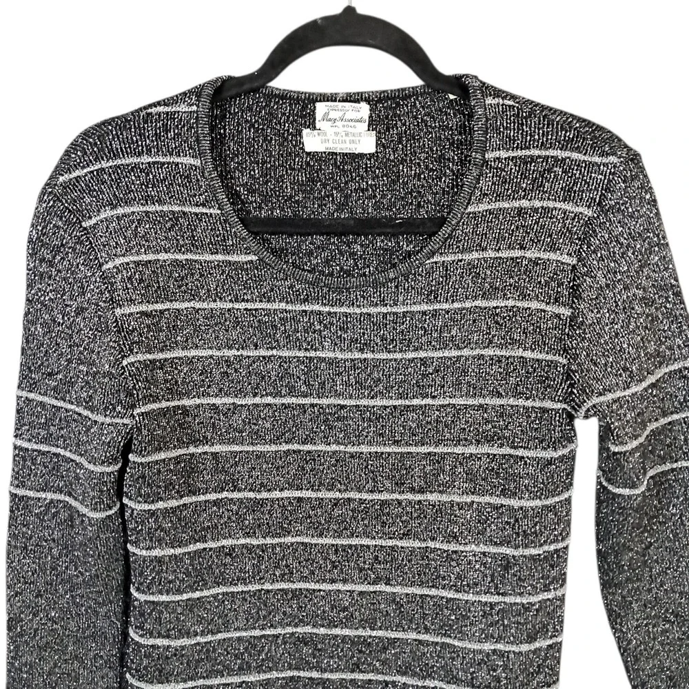 Vtg 50s Macys Associates Wool Pullover Sweater Metallic‎ Italy Large Black
